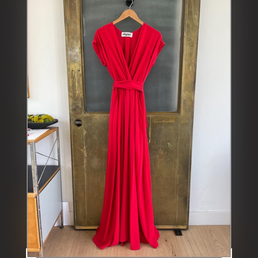 Vintage Meghan Los Angeles Red Maxi Dress Tie Waist Grecian Draped Small